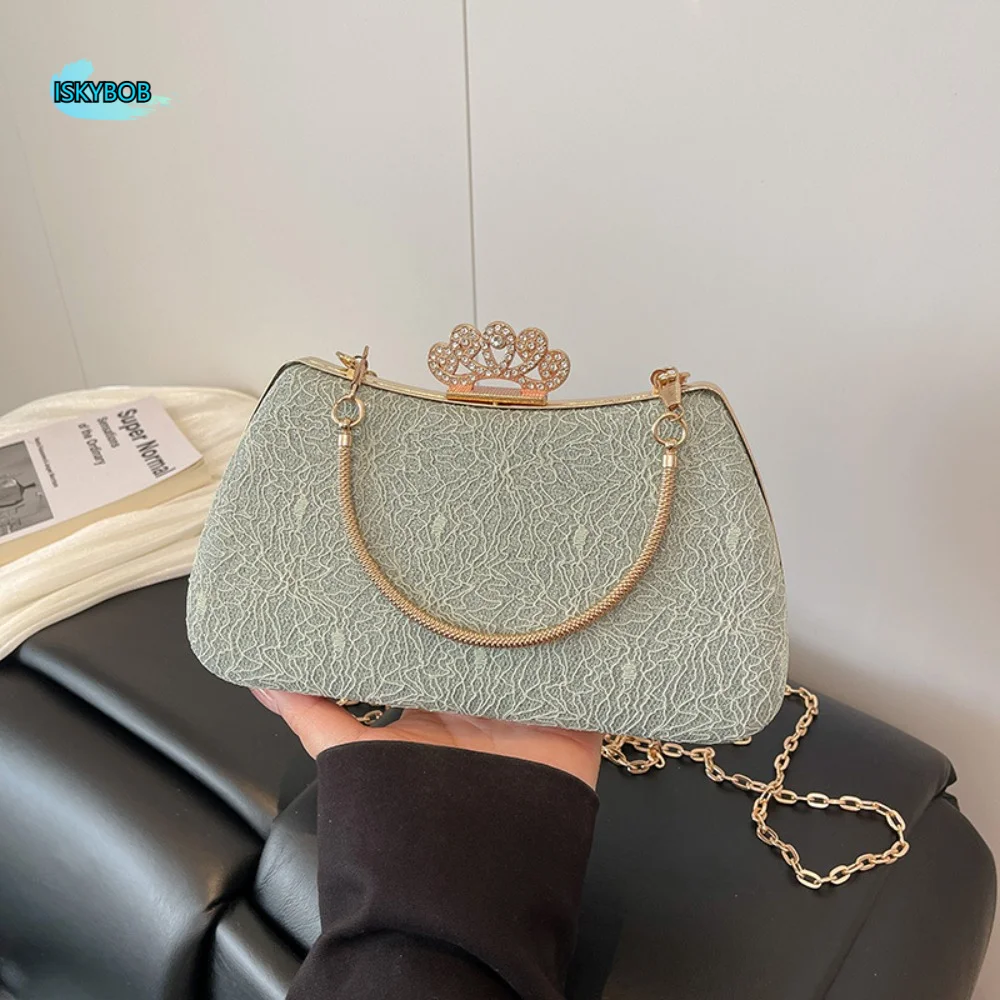 

French Rhinestone Evening Banquet Bag Glitter Phone Pouch Box Handbag Make Up Storage Large Capacity Ladies Clutch Bag Party