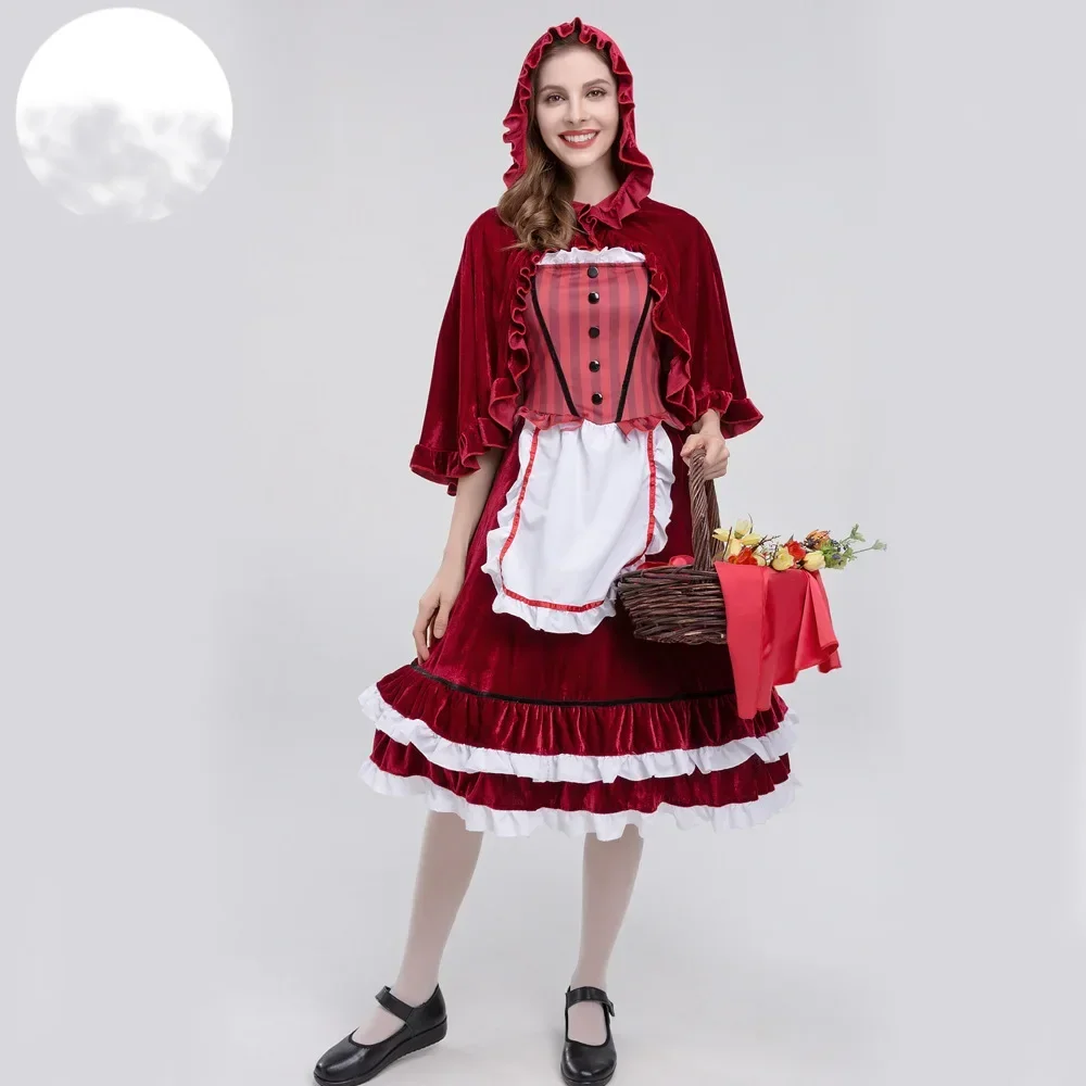 Rotkäppchen Kostüm Erwachsene Cosplay Kleid Party Nachtclub Cosplay Kostüm Dienstmädchen Kostüm Langes Kleid Umhang