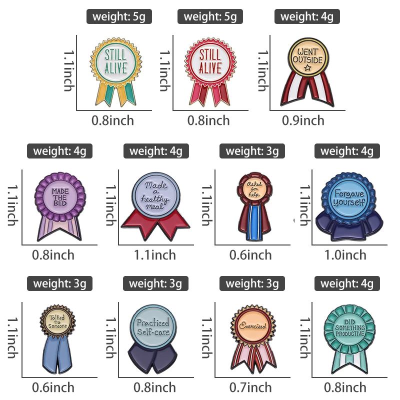 Creative Medal Shaped Enamel Pins Mental Health Positive Words Lapel Badge Accessories Clothes Backpack Brooches Jewelry Gift