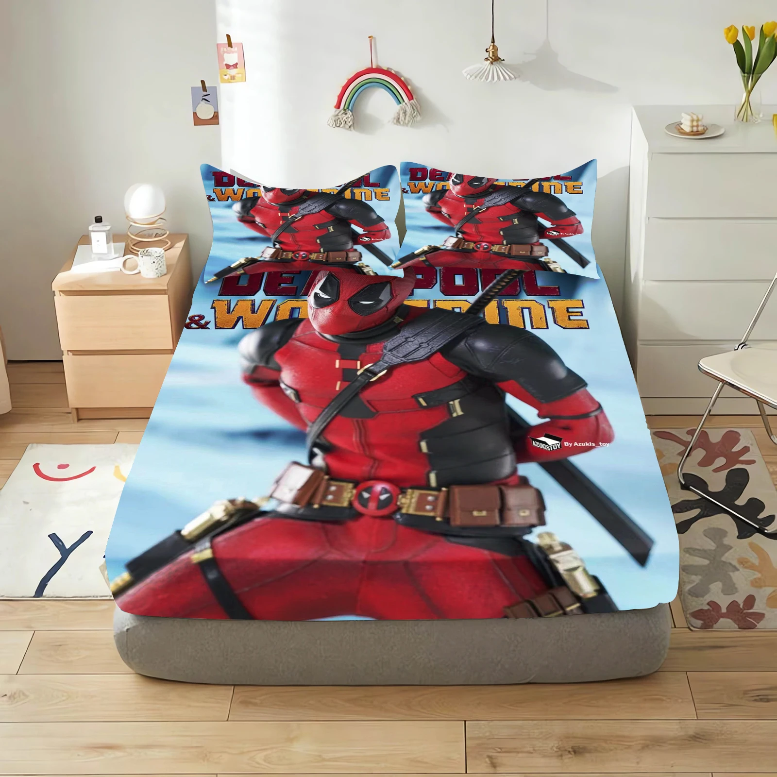 Deadpool and Wolverine Fitted Sheet Cartoon Cute Printing Bedding Coverage Sheets Cover Teenager Baby Soft Skin-friendly Elastic