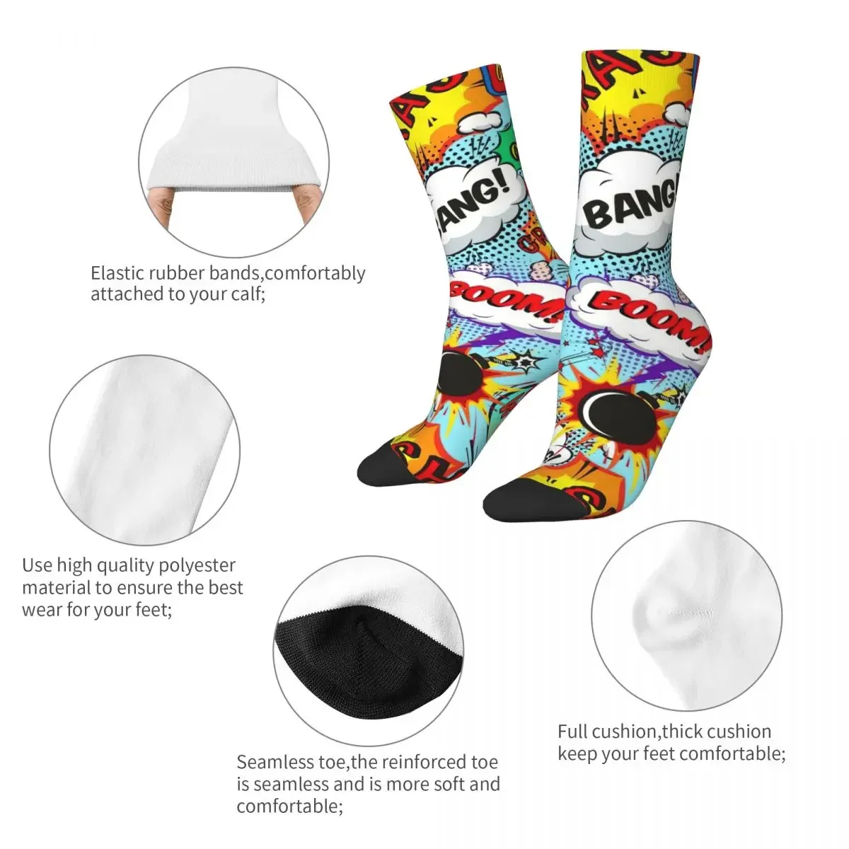 Colorful Comic Pop Art Books Socks Men Women Polyester Fashion Socks Novelty Spring Summer Autumn Winter Socks Gifts