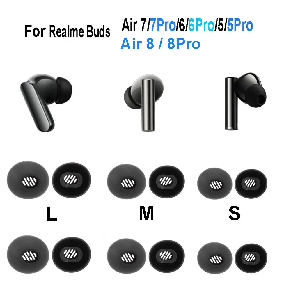 4 embouts en silicone pour écouteurs Realme Buds Air 7 7Pro 8 8Pro 6 6Pro 5 5Pro, embouts d'oreille, coussinets d'écouteurs
