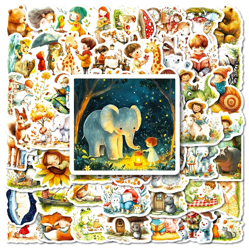 

10/30/50pcs Fairy Tale Style Magic Forest Cartoon Stickers Cute Animal Graffiti Decal DIY Skateboard Guitar Laptop Retro Sticker