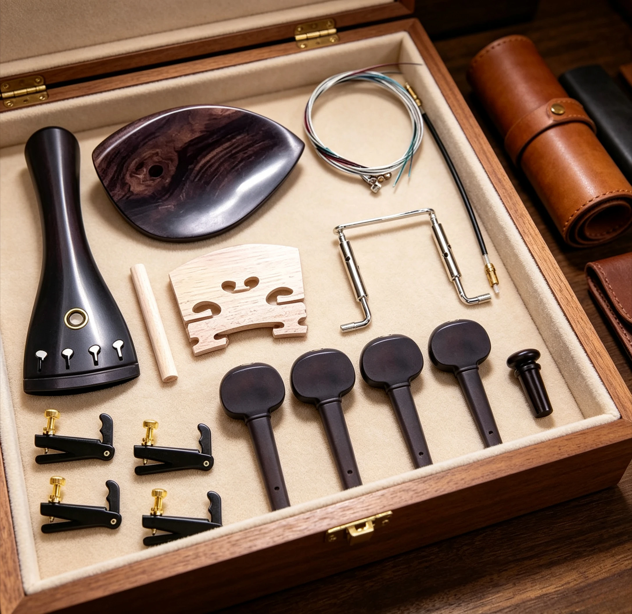 3/4-4/4 Violin Accessories Combination Kit, Pull Wire Board, Tail Rope & Fine Adjustment Set, Replacement Parts for Violin