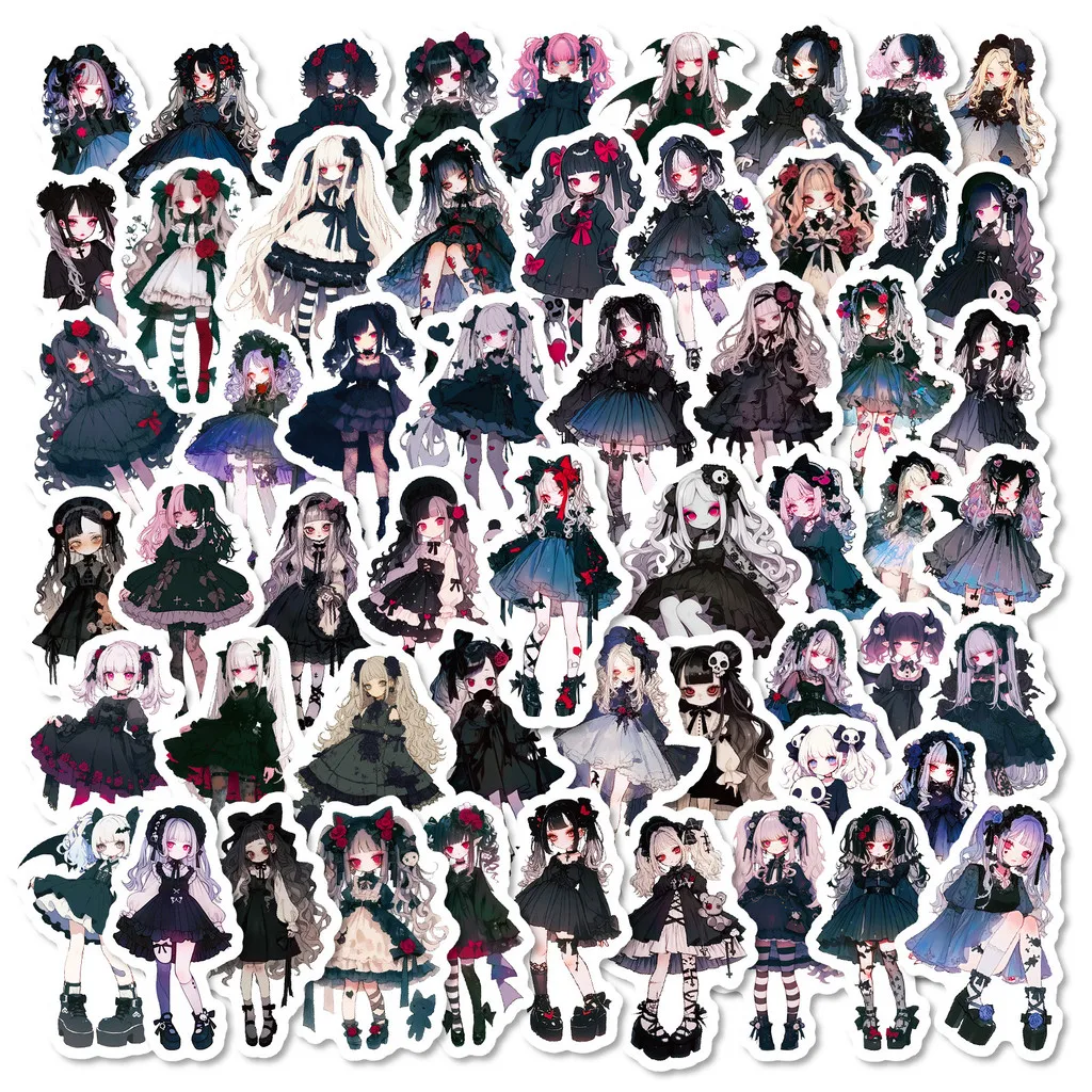 56Pcs Gothic Sweet Cool Girl Doodle Stickers, Cartoon Anime Decals for Water Bottle Phone Case DIY Decor RecordingYourLife Store