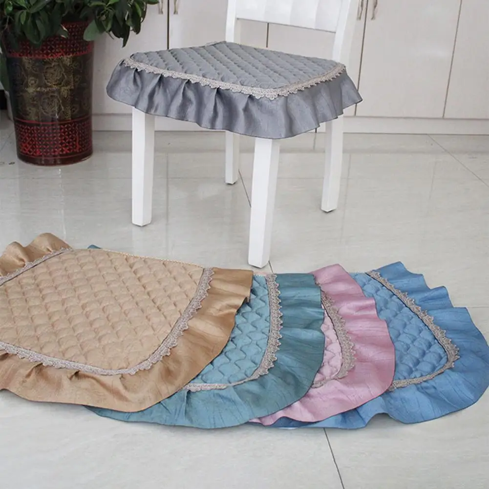 French Country Chair Pad Double-Layer Ruffle Trim with Elastic Straps, Reversible Seat Protector for Farmhouse Decor