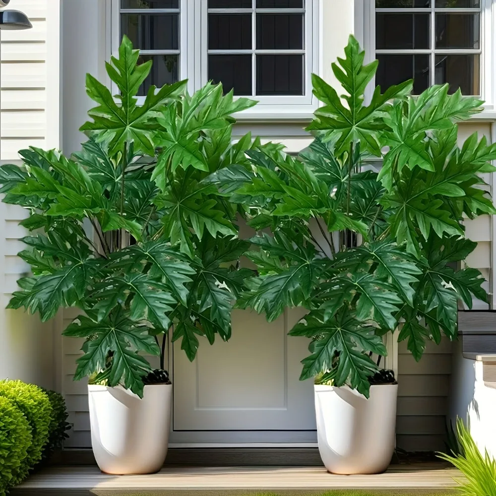 2cps 65cm planta verde simulada hojas de papaya palmera Artificial de jungla para decoración de fiesta en el jardín del hogar 2026 Año Nuevo