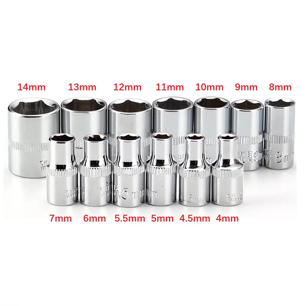 4-14mm Metric Long Chrome Hex Socket With Slotted Ratchet For Ratchet Wrench Hand Tools Repairing Accessories