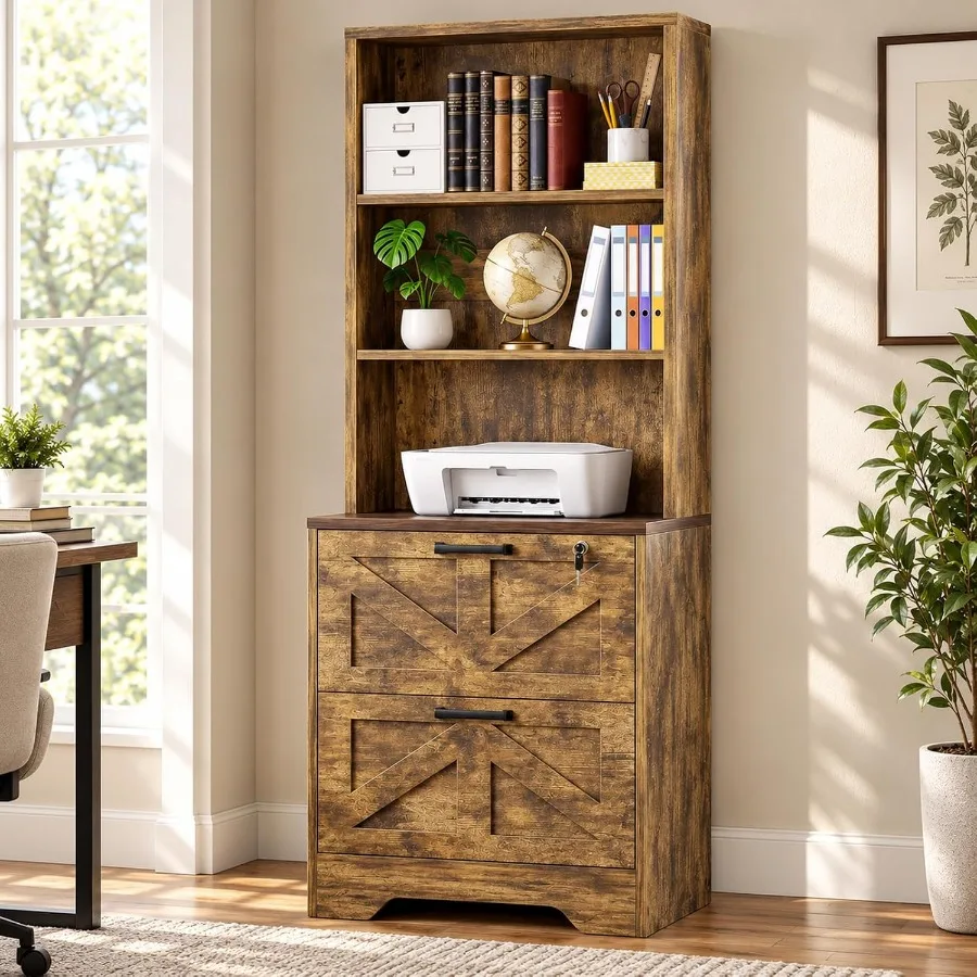 2-Drawer File Cabinet with Shelves, Filing Cabinet for Home Office