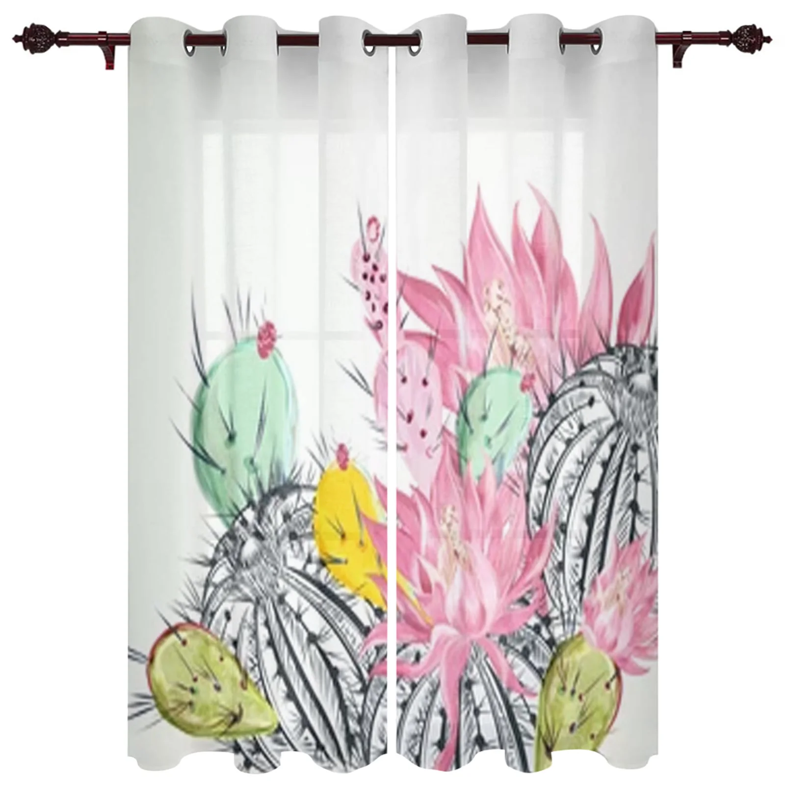 Beautiful Cactus Plants And Flowers Window Curtains For Living Room Luxury Bedroom Decor Drapes Kitchen Window Treatments