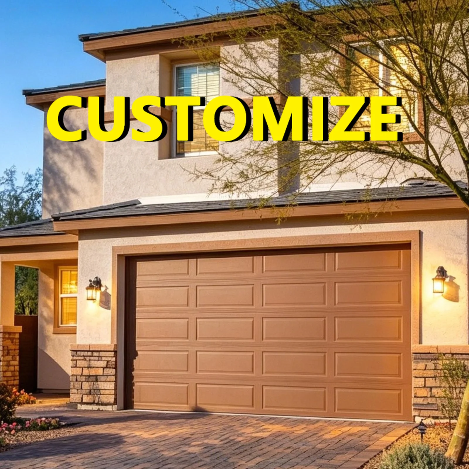 Any Size Custom Wabi Sabi Concrete Gray Aluminum Garage Door Matte Textured Finish Remote Auto Artistic Residential Entry Door