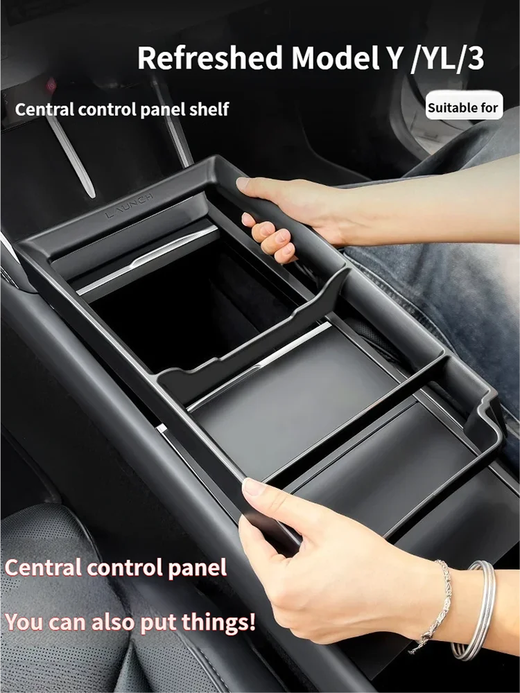 For Tesla Refreshed Model Y/3/YL 2025 2026 Highland Central Control Storage Box Panel Frame Glasses Case Auto Car Accessories