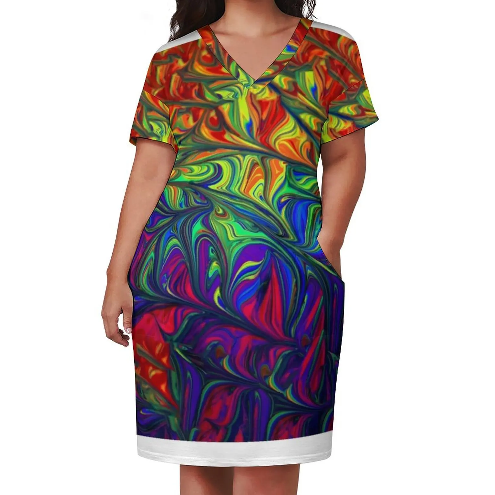 rainbow abstract Loose Pocket Dress women