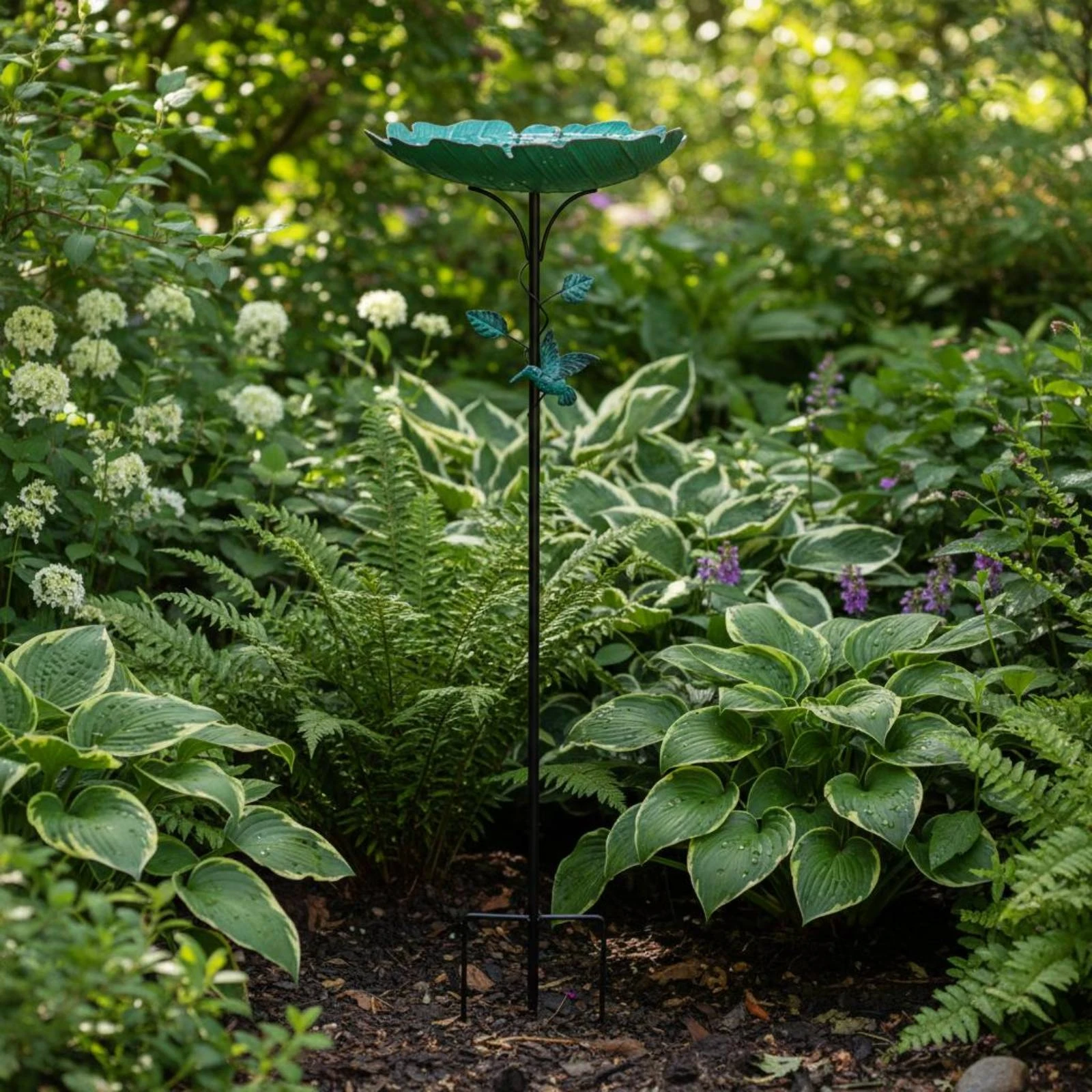 Bird Bath Stake Iron Metal Bird Bath Stake Garden Ornament Plant-Inspired Outdoor Decor Slender Pole view 3