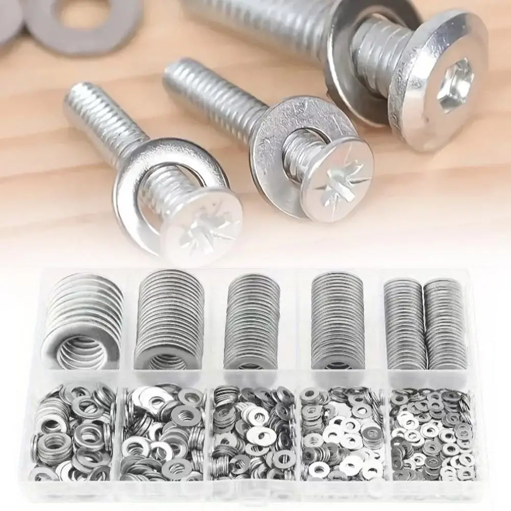 80-580PCS Stainless Steel Flat Washer Assortment Kit (M2, M2.5, M3, M4, M5, M6, M8, M10) for Home Decorations& Factory Repairs