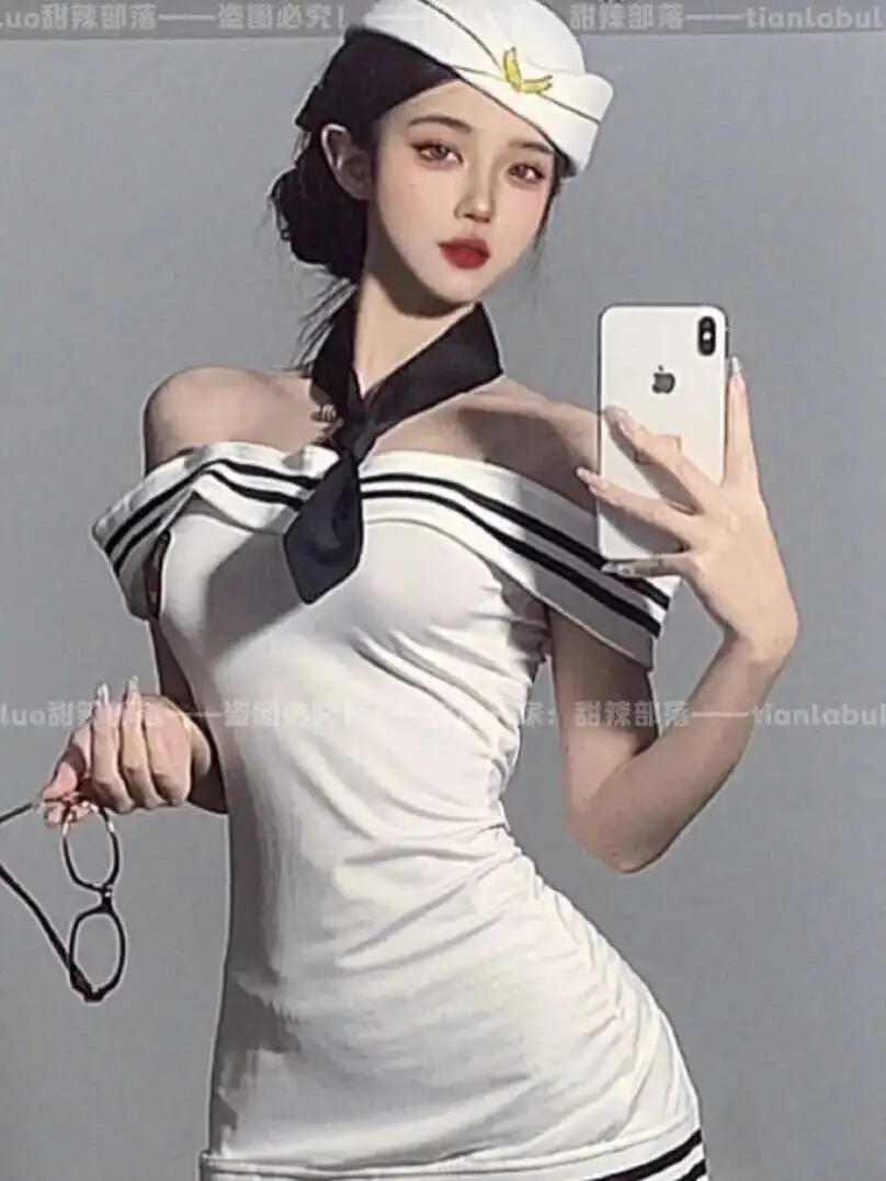 Bielizna Gomeng seksowna seksowna bez ramiączek czysty pasek pożądania kusząca stewardesa granatowy mundur bez zdejmowania elegancka sukienka śliczna KCC5