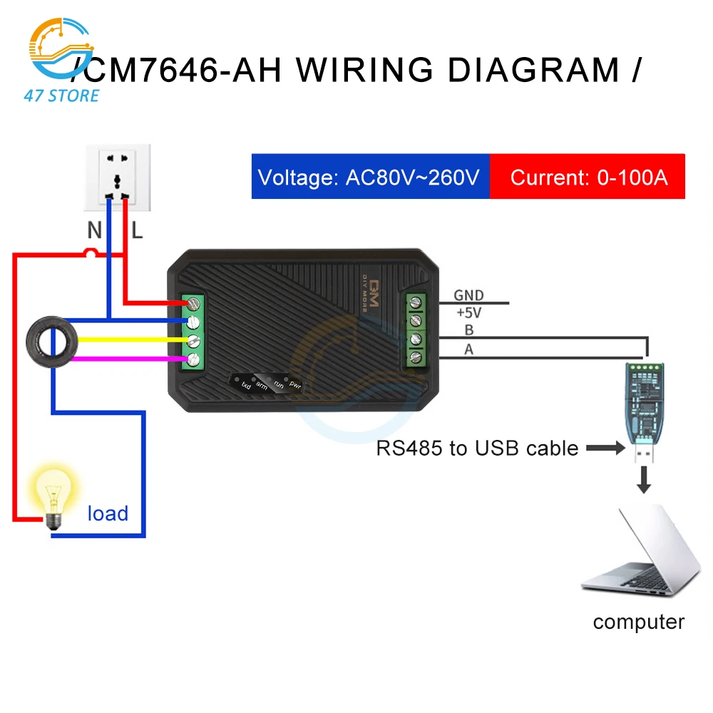 220V 100A Multi-function Meter RS485 Modbus USB Interface AC Power Meter Electricity Kwh Meter for PZEM-016 Energy Tester Tools