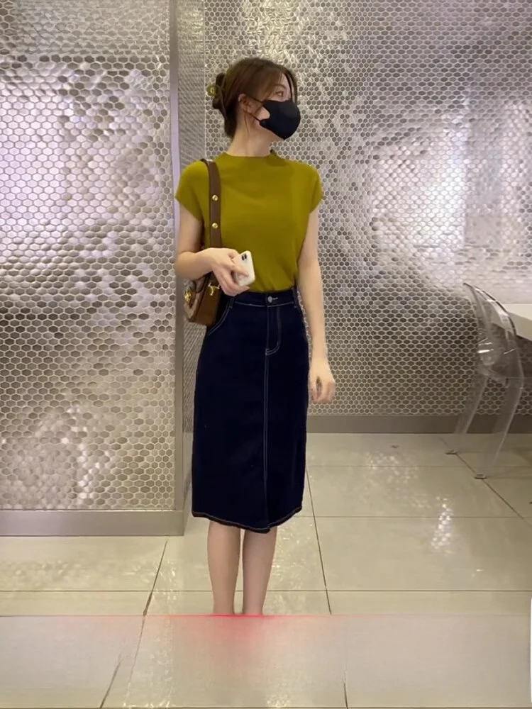 

Pure Color Knitted Sweater High Neck Women's Jeans Straight Tube Top Half High Collar Two-Piece Set Fashionable Casual Wear
