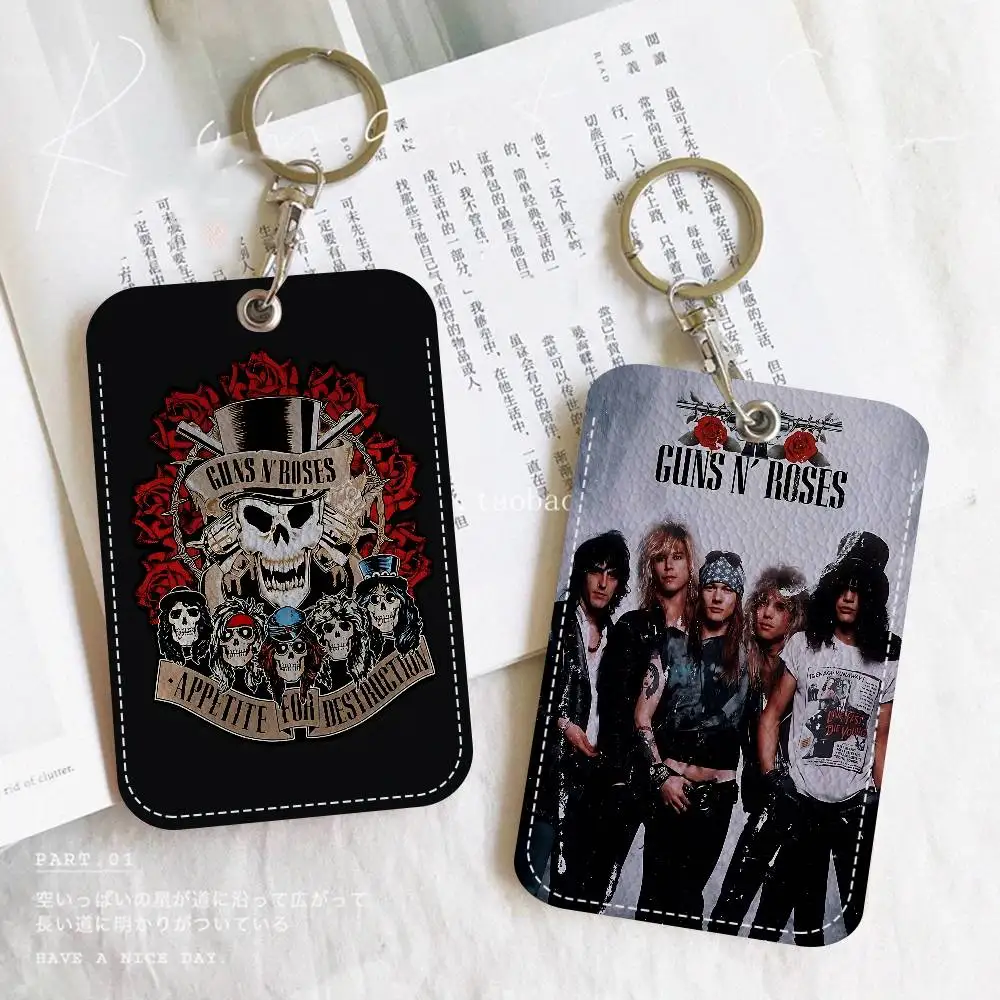 Rock Music Band G-Guns N Roses Bank Card,Subway, Bus Card Holder Keychain Key Ring Door Access Tags ID Card Case Keychain Access