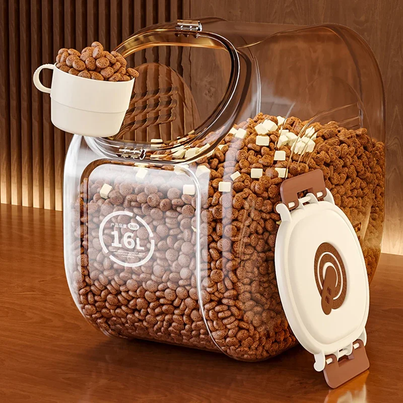 5/10 كجم سعة كبيرة حاوية تخزين طعام القطط الكلب محكم الغلق شفافة صندوق طعام القطط الجاف مع كوب مستلزمات الحيوانات الأليفة