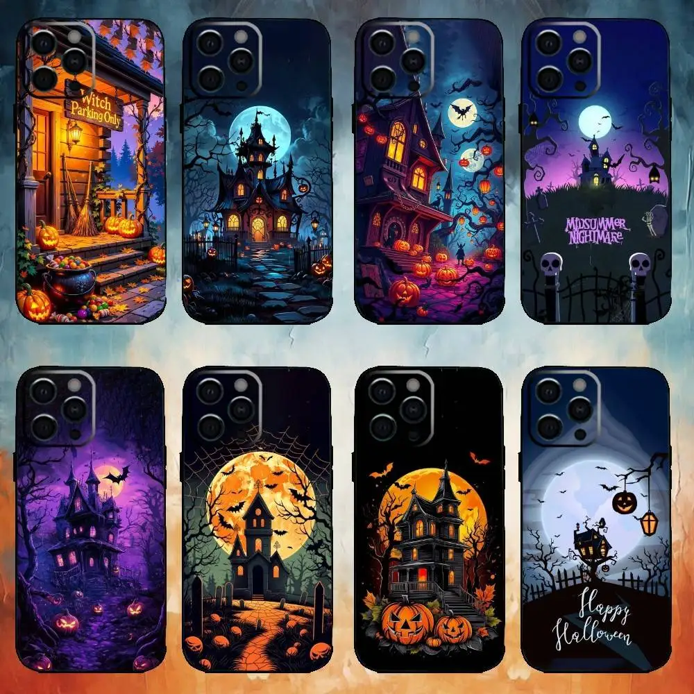 

Creepy haunted house in the woods halloween Phone Case For iPhone17,16,15,14,13,12,11 Plus,Pro Max Soft Black Cover