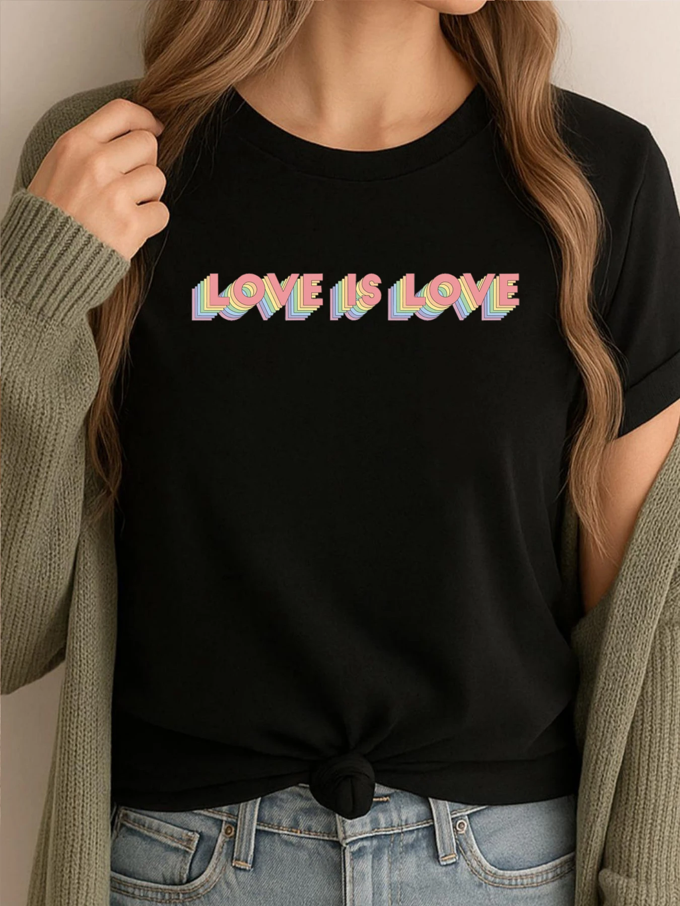 

Рубашки с рисунком Love Is Love Camisetas, дышащие рубашки из 100% хлопка с принтом, простой стиль