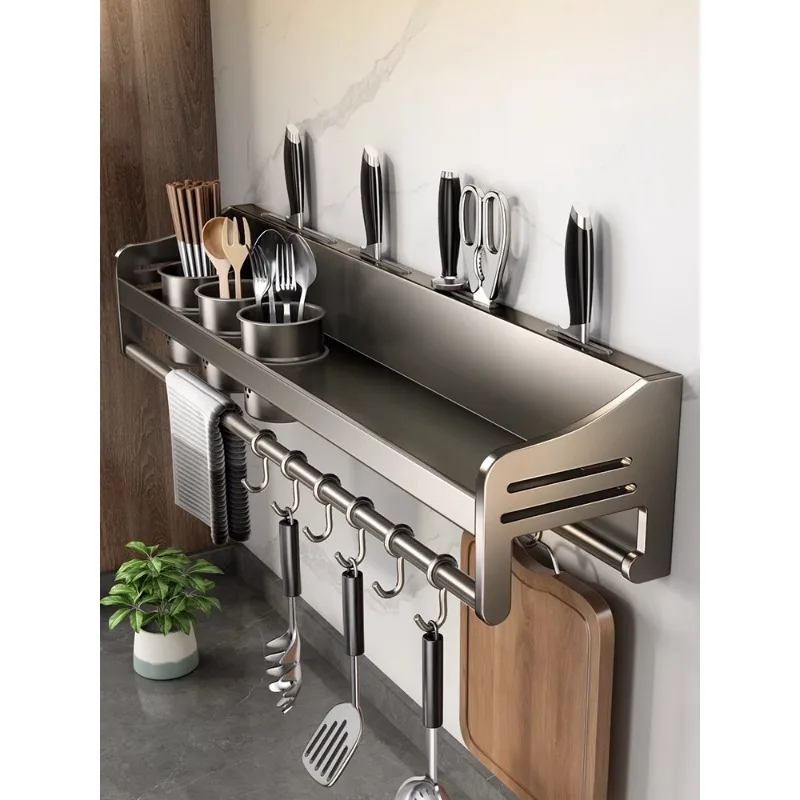 

Kitchen storage rack, non perforated stainless steel household wall mounted seasoning, chopsticks, knife holder, and supplies st