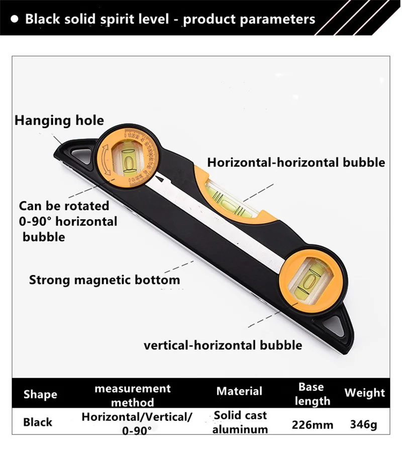 Magnetic Level Ruler Bearing Ruler Lever Spirit Level Angle Gauge Finder Penggaris Vertikal Horisontal Bingkai Foto Alat Gantung