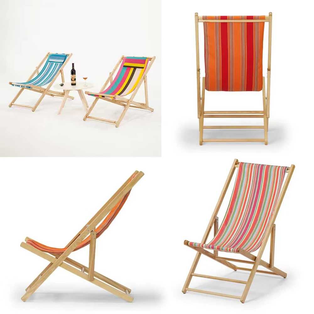 Comfortable Custom Logo And Size Lightweight Folding Lounge Wooden Beach Chair For Outdoor Beach & Fishing&Camping