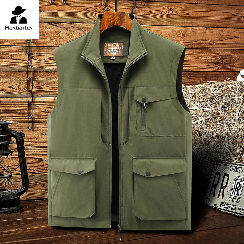 Outdoor Sports Vest Men's Travel Loose Multi-Pocket Sleeveless Coat 2024 Spring Casual Fishing Hiking Work Vest Men's Clothing