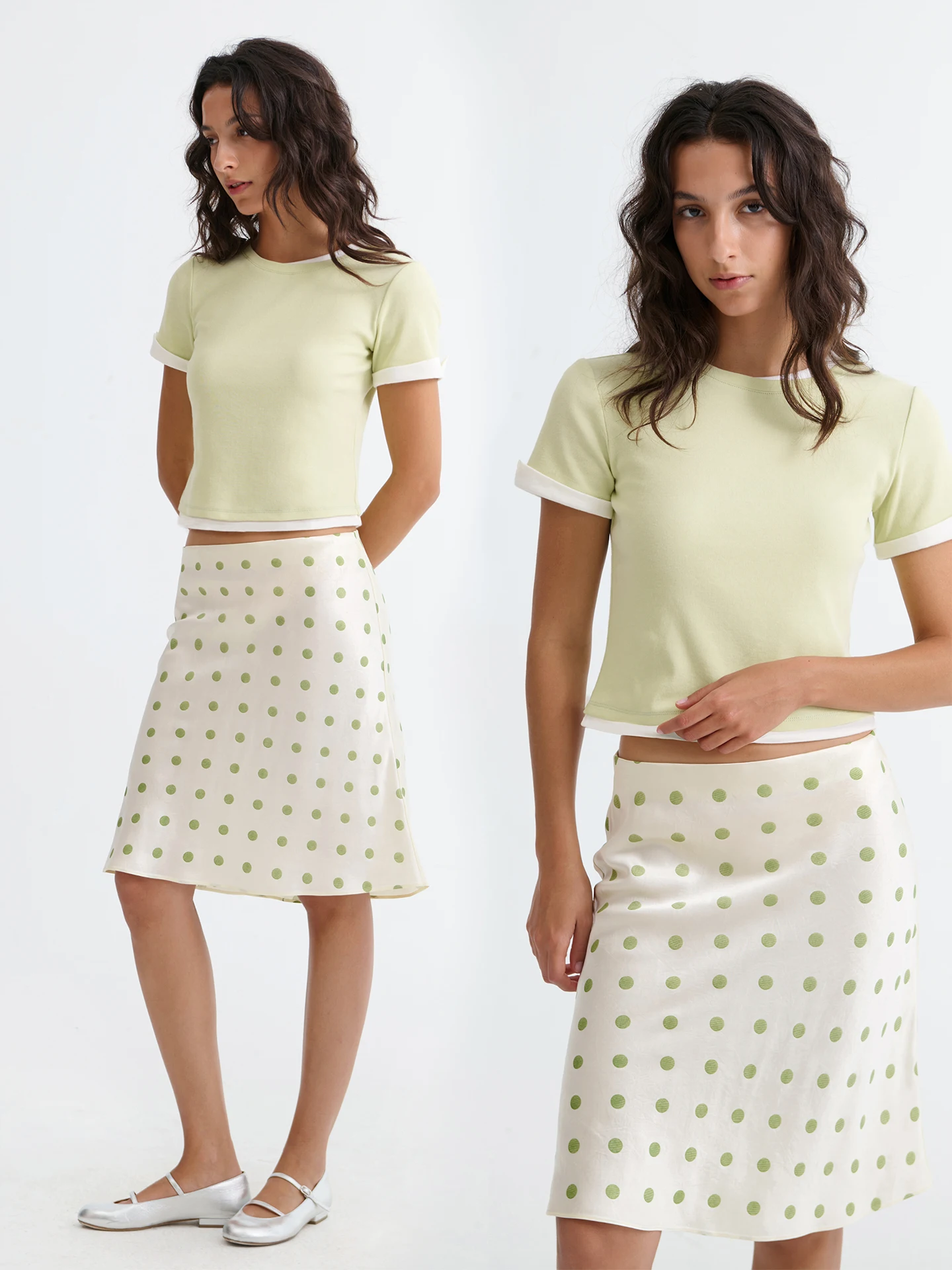 Dozzease Silken Acetate Satin Polka Dot Half-length Skirt Women's Summer Elastic Waist A-line Versatile Casual City Commute