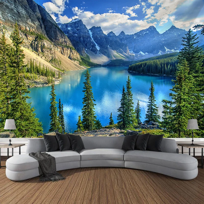 

Landscape Coniferous Tree, Lake Water Tapestry, Large Background Wall Decoration Fabric, Bedroom, Living Room, Home Decoration