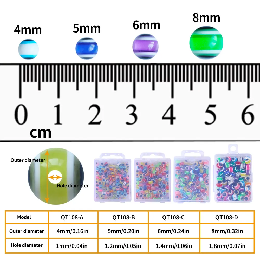100pcs/Fishing Beads Evil Eye Mixed Colors Acrylic Round Spacer Beads for Texas Rig Carolinas Rig Soft Lure DIY Fishing