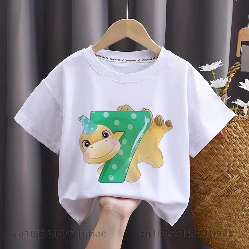 Cartoon Dinasour Birthday Baby Tshirts for Boy Party T-shirts Kids Tops Children Tees Girl Clothes