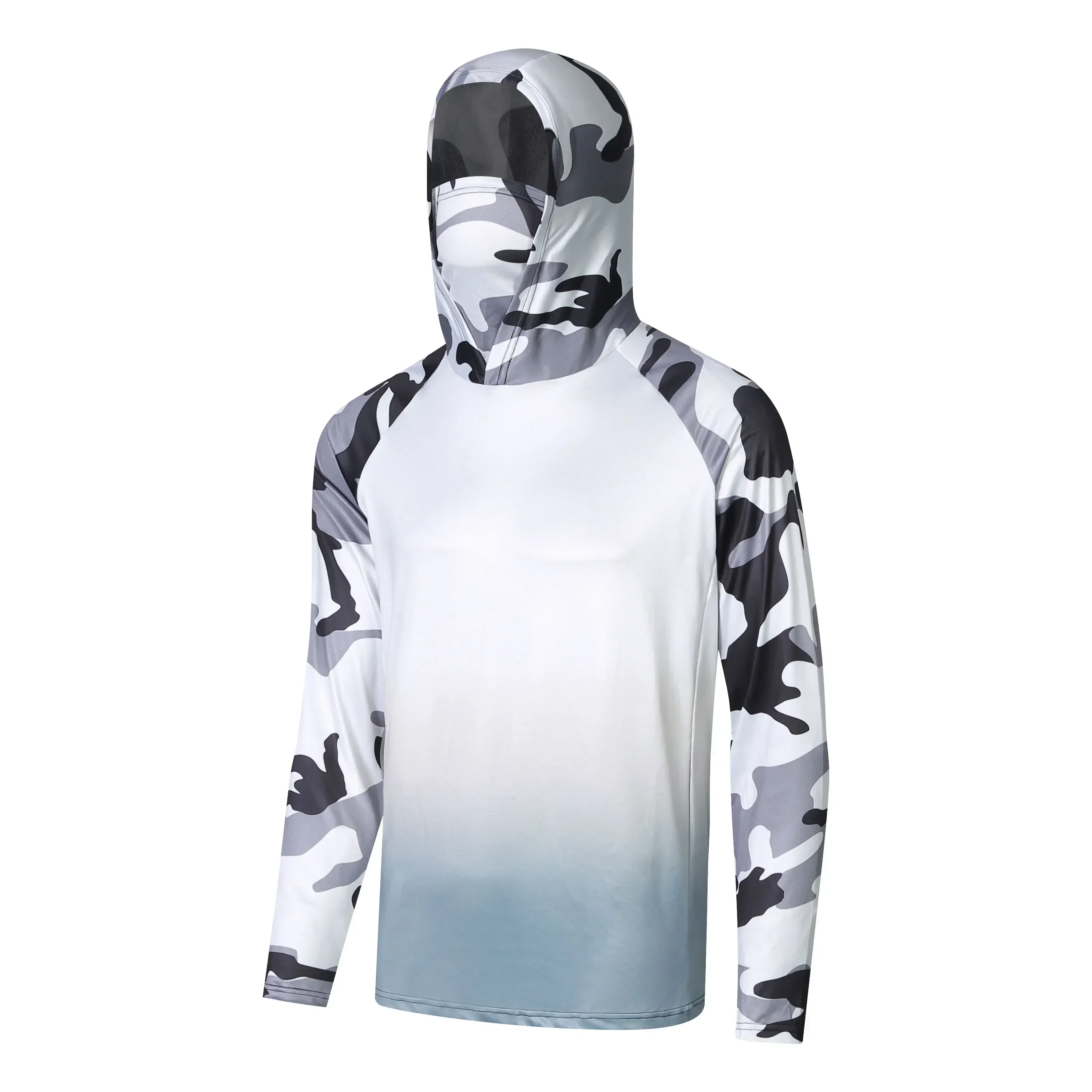 Hooded Fishing Shirts With Mask UV Neck Gaiter Clothing Men Breathable Moisture Wicking Fishing Jersey Tops