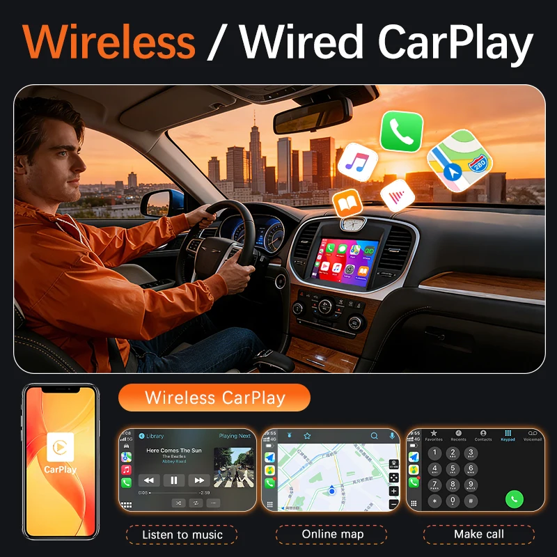 SAZYAUTO 2026 In-dash Display Navigation Music Wireless CarPlay Retrofits for Challenger Charger R/T RAM1500 Durango Viper