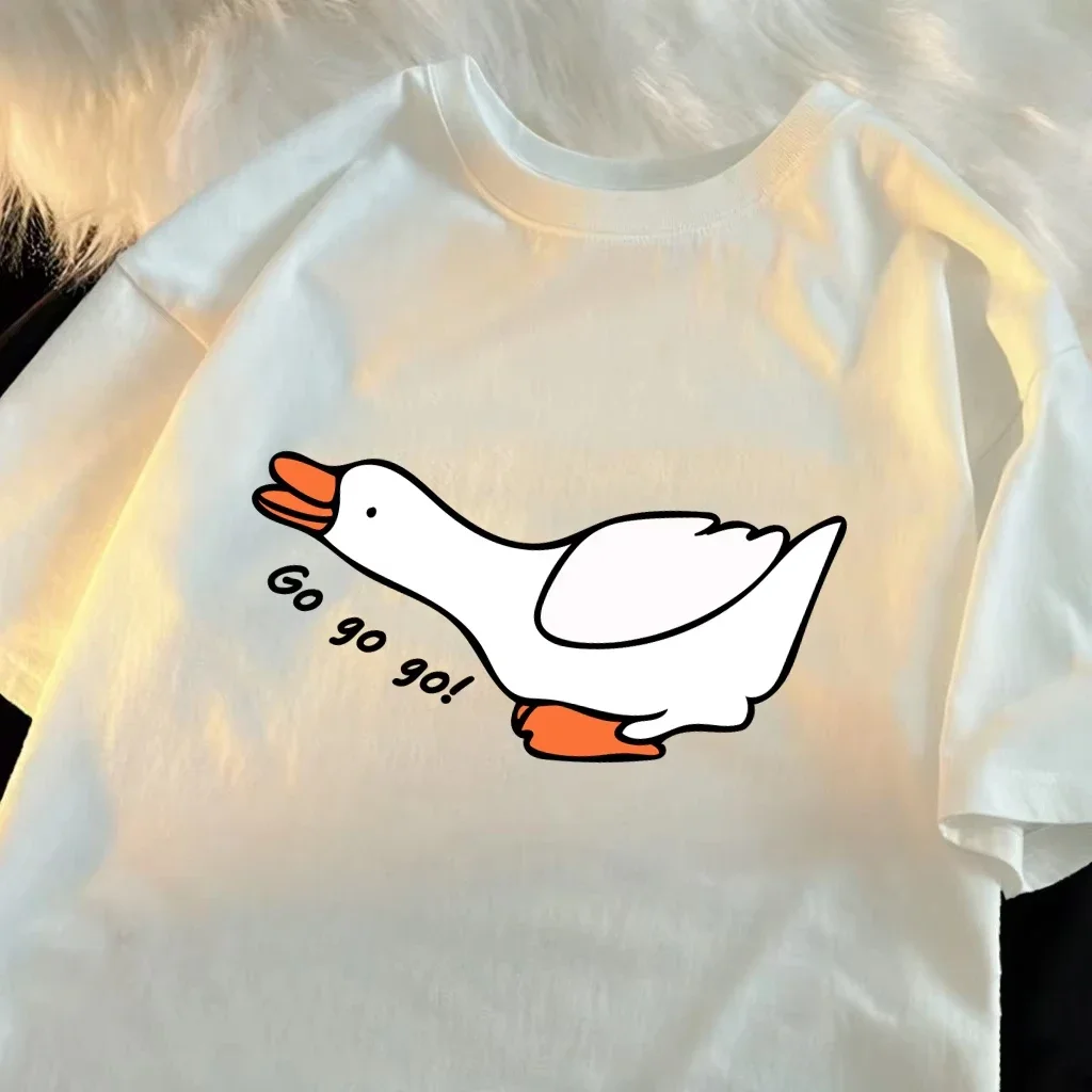 Children Summer Short Sleeve T Shirt Kids Lovely White Duck Go Go Go Letter Graphic Print Tee Boys Girls Outdoor Casual Tops