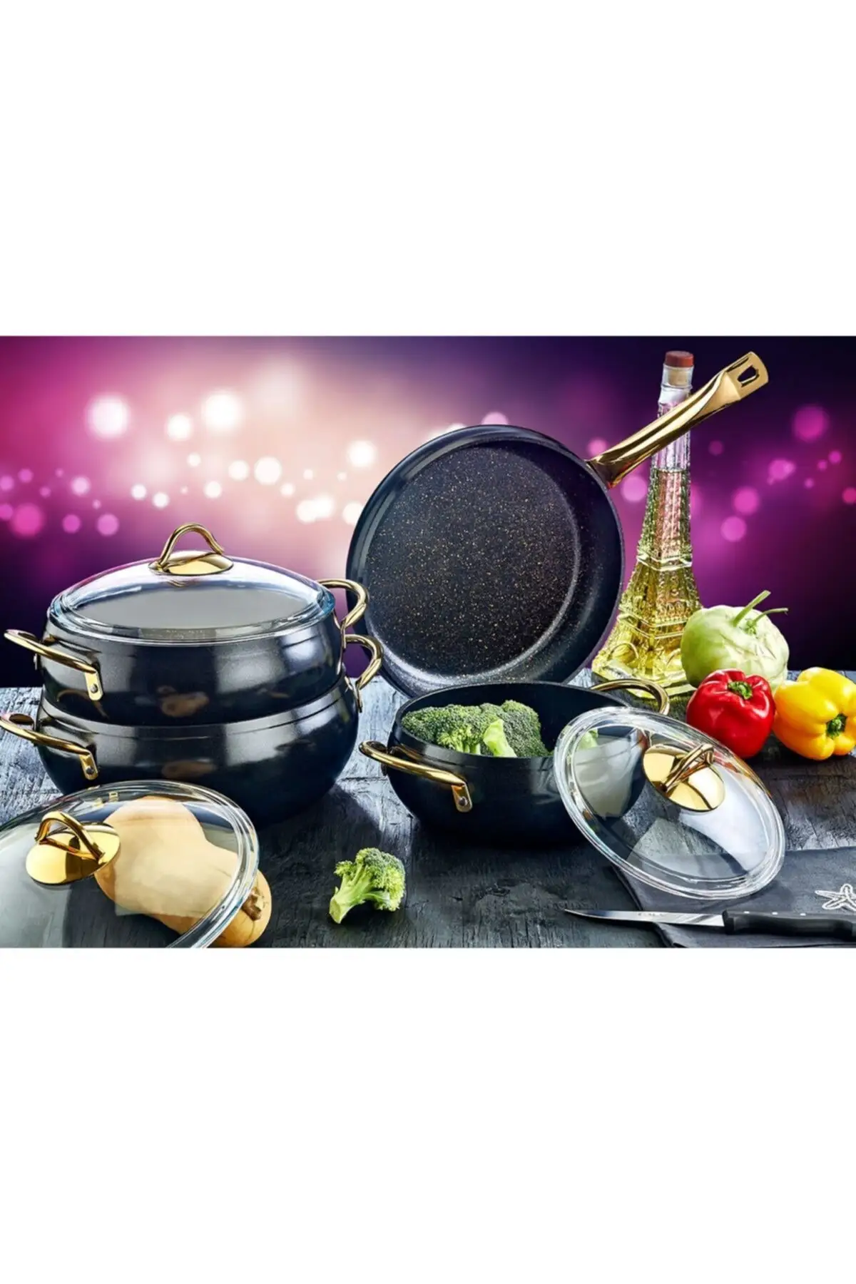 

DOLBOVI black 7 piece granite Set Elagant Cookware Set