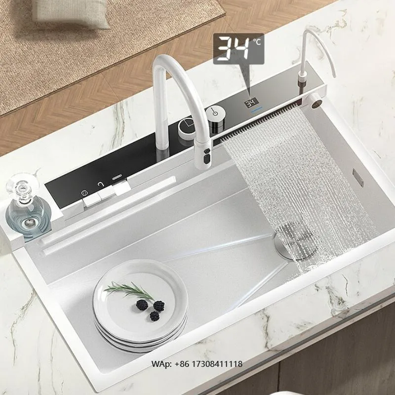 

Stainless Steel Vegetable Washing Kitchen Waterfall Sink Large Single Slot Dishwashing Sink