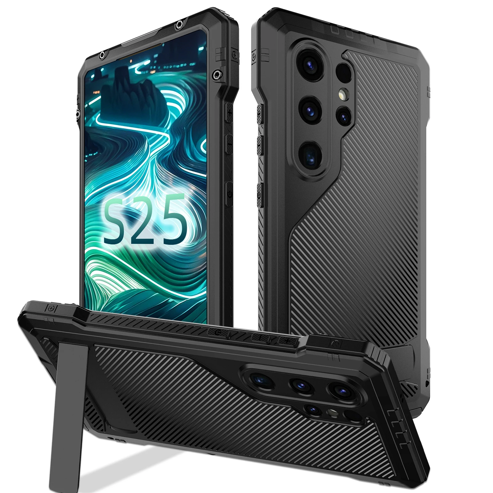 

360 Shockproof Case For Samsung Galaxy S25Ultra S24Ultra Heavy Duty Zinc Alloy Metal Shock-Absorbing Silicon Tempered Glass Case