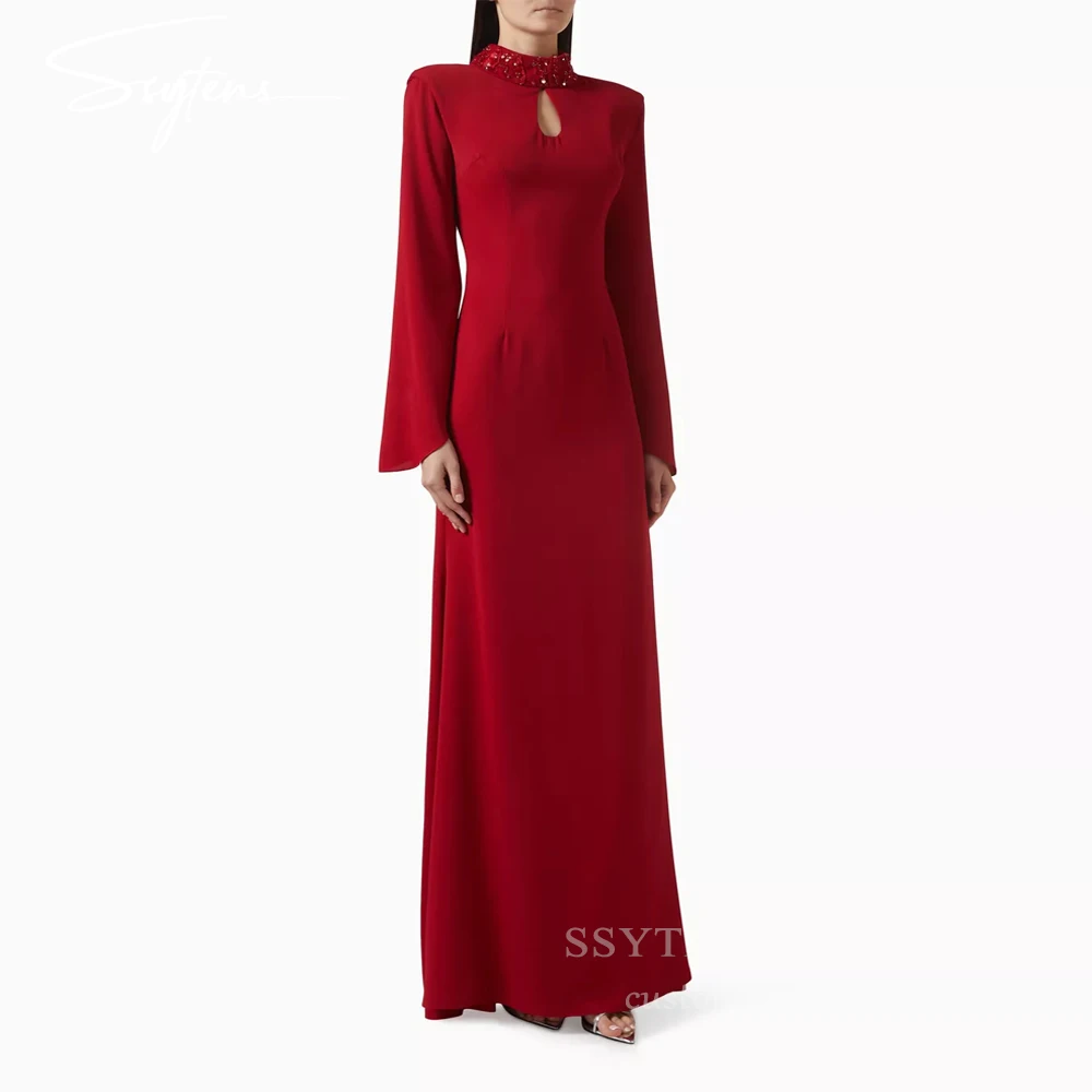 SSYTENS Modern Red Evening Dresses High Collar Evening Gowns Elegant Formal Occasion Long Sleeves Prom Dresses Customized 2026