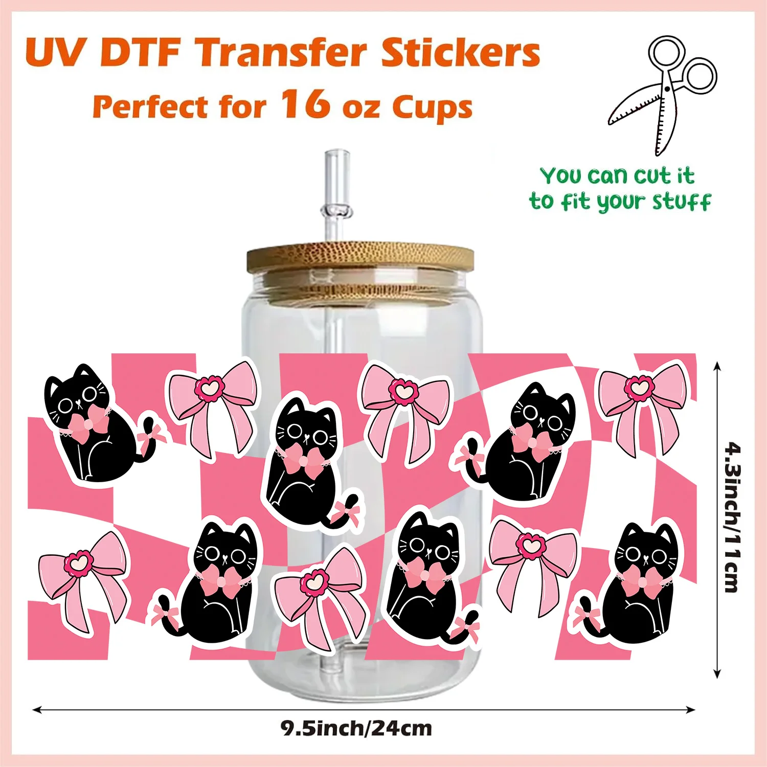 Bowknot series Easy peel waterproof DIY Decals 3D transfers uvdtf crystal stickers 16oz uv dtf cup wraps for Glasses