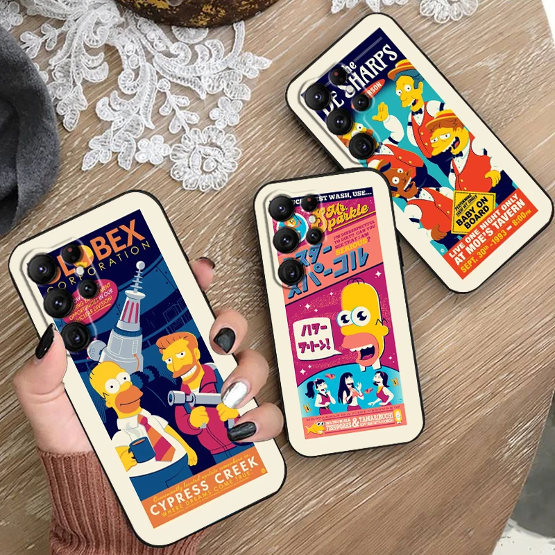 Cartoon Cute Simpson For Samsung Galaxy S24 S23 S22 S21 S20 FE S10 S10E Plus Ultra Pro Lite 5G Black Funda Phone Case