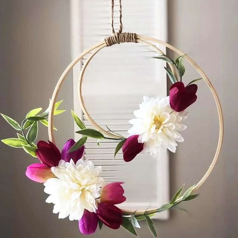 5Pcs Wooden Hoop DIY Dream Catcher Bamboo Rings Handmade Craft Wedding Birthday Party Decoration Home Garden Wall Hanging Decor