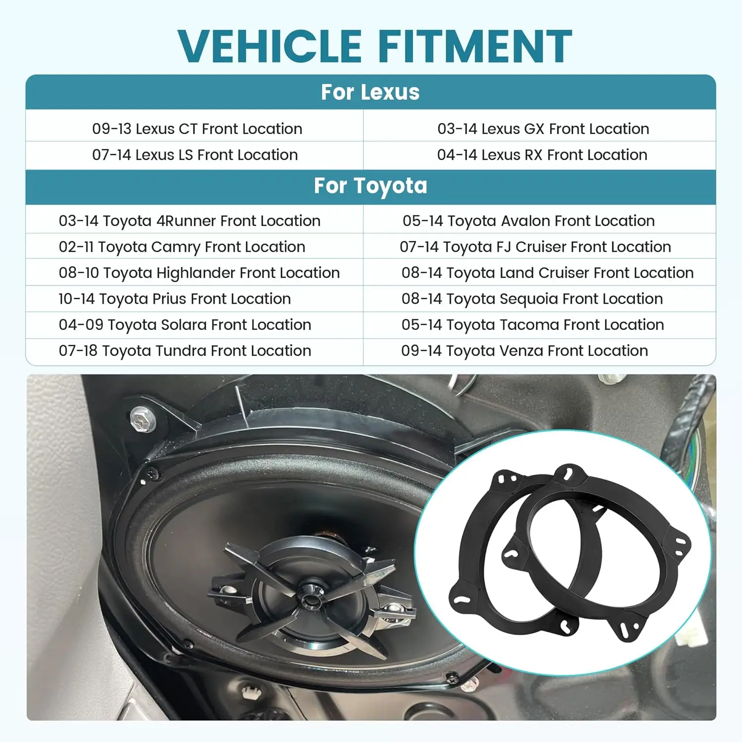 6×9 Inch Front Door Speaker Bracket Adapter for Select 2003-2014 Toyota Camry/Avalon/ 4Runner Lexus Gx/Rx