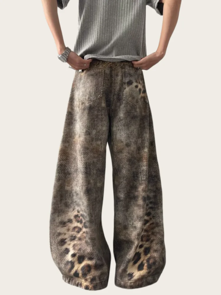 2026 Ropa Y2K Fashion Vintage Leopard Baggy Jeans Pants For Men Clothing Straight Luxury Cotton Long Trousers Pantalon Hombre