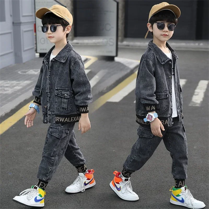 Cool Jean Spring Autumn Baby Boys Boys Set Kids Coat  Pants Outfits Teenage Casual Tops Children Clothing Suit High Quality