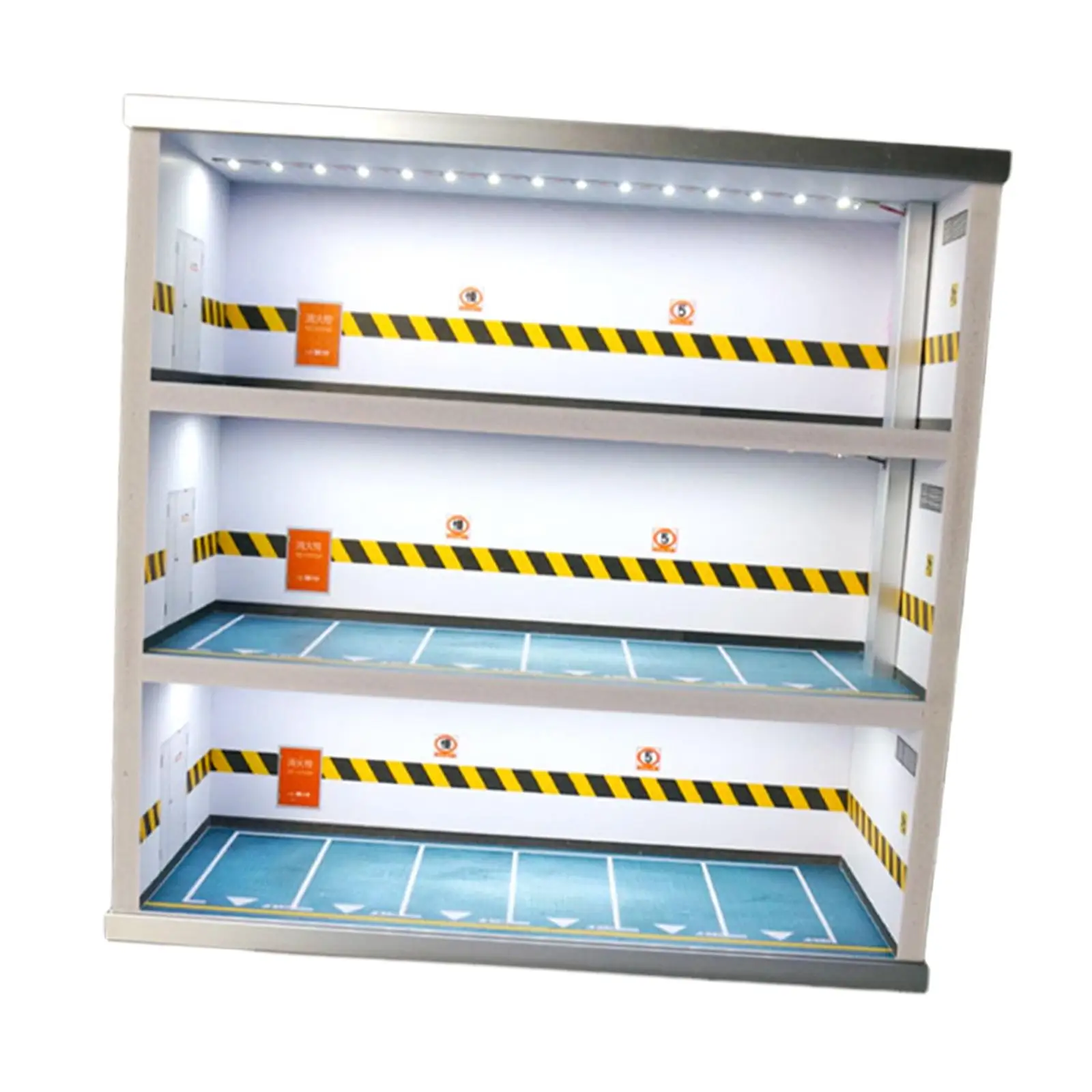 

1:64 Diecast Car Display Case Collection Layout Dustproof Backdrop Diorama 3 Tiers Garage Diorama with LED for Figure Mini Dolls