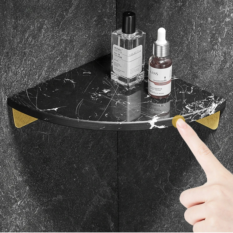 Premium Marble Corner Shelf Anti-Bump Triangular Bathroom Organizer  Luxury Bathroom Storage Rack Fan-Shaped Toiletry Stand