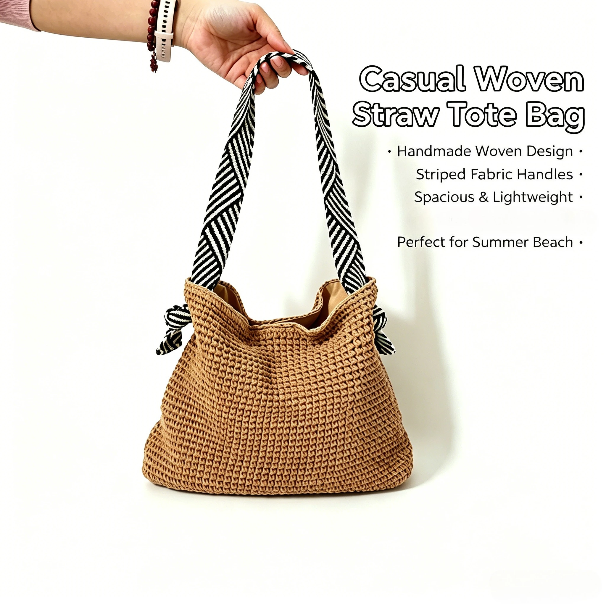 2026 Straw Woven Beach Tote Bag, Large Capacity Knot Shoulder Bag, Fashion Casual Handbag for Summer Travel & Vacation